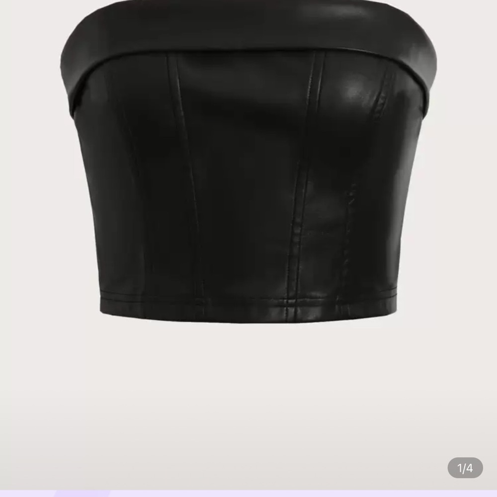 Black Strapless Leather Bustier